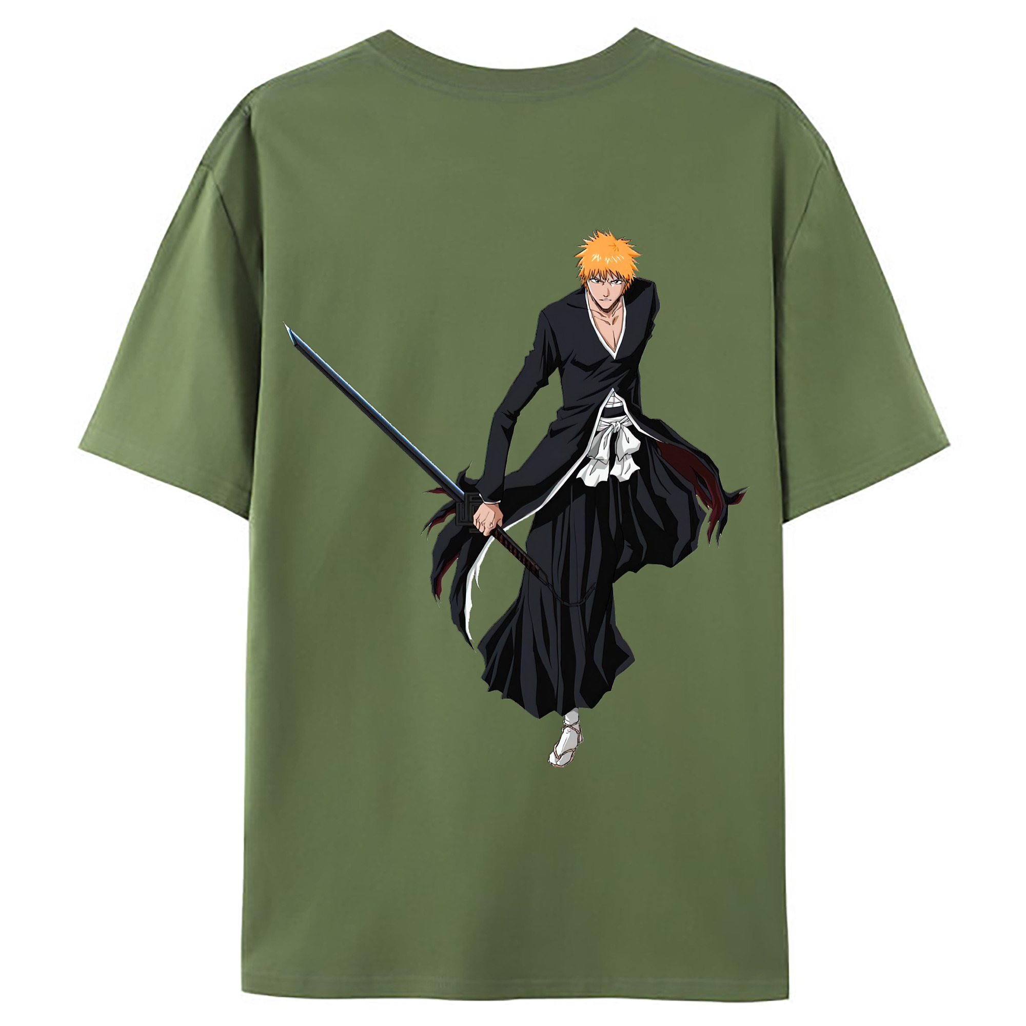（画像用） ブリーチ 黒崎一護（くろさき いちご）BLEACH Kurosaki Ichigo 綿100％ メンズ半袖Tシャツ（バックプリント） 通気性